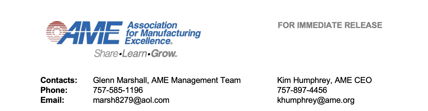 ASSOCIATION FOR MANUFACTURING EXCELLENCE CONTINUES LONG-STANDING SUPPORT FOR MANUFACTURING CAREERS 